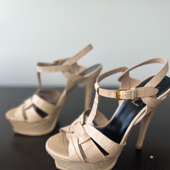 Saint Laurent Tribute Sandals 105 Croc Embossed S7 - Picture 4 of 5